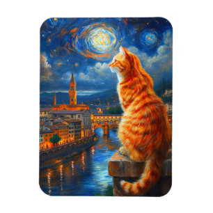 Starry Night Over Florence Ginger Cat Art Magnet