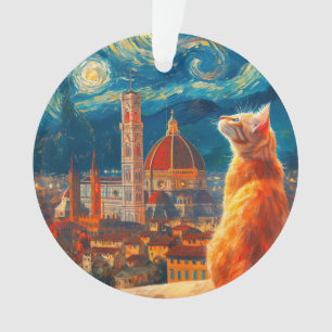 Starry Night Over Florence   Ginger Cat Art Ornament