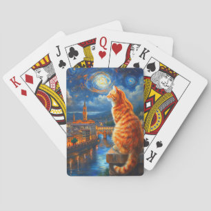 Starry Night Over Florence Ginger Cat Art Playing Cards