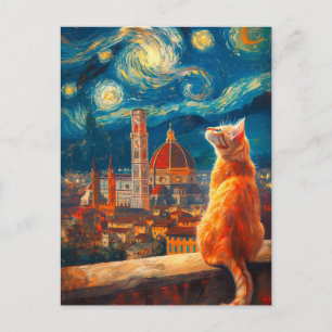 Starry Night Over Florence   Ginger Cat Art Postcard