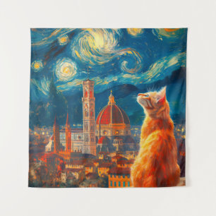 Starry Night Over Florence   Ginger Cat Art Tapestry