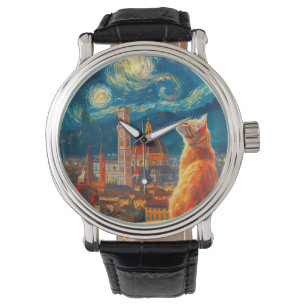Starry Night Over Florence   Ginger Cat Art Watch
