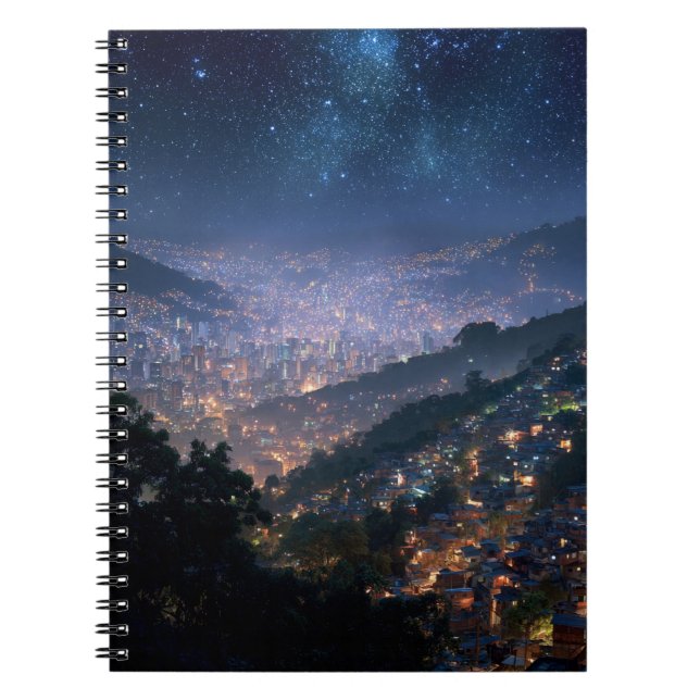 Starry Night Over Glowing City Notebook (Front)
