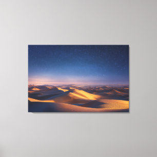Starry Night Over Golden Desert Dunes Landscape Canvas Print