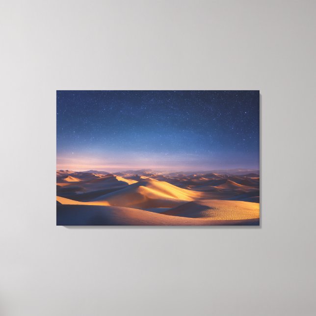 Starry Night Over Golden Desert Dunes Landscape Canvas Print (Front)