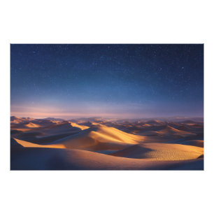 Starry Night Over Golden Desert Dunes Landscape Photo Print