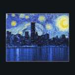 Starry Night Over New York City Postcard<br><div class="desc">This image is the night sky from Vincent van Gogh's painting Starry Night combined with a nighttime skyline photo of New York city.</div>