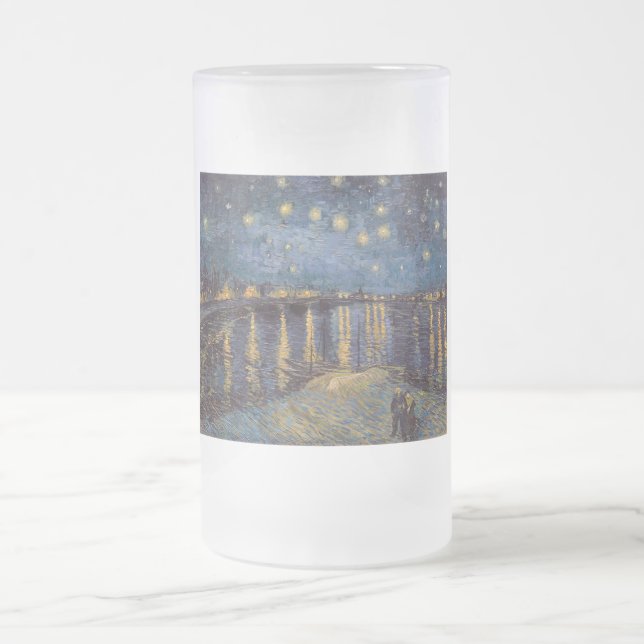Starry Night Over Rhone River by Vincent Van Gogh Frosted Glass Beer Mug (Center)