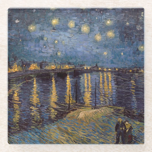 Starry Night Over Rhone River by Vincent Van Gogh Glass Coaster (Front)