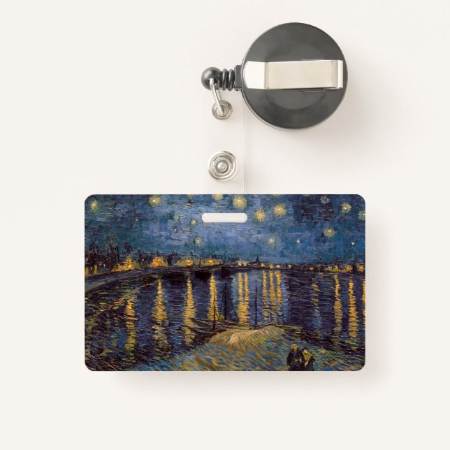 Starry Night Over Rhone River by Vincent Van Gogh ID Badge (Back with Retractable)