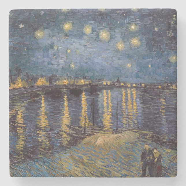 Starry Night Over Rhone River by Vincent Van Gogh Stone Coaster (Front)