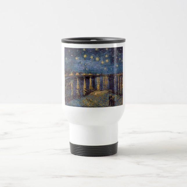 Starry Night Over Rhone River by Vincent Van Gogh Travel Mug (Center)