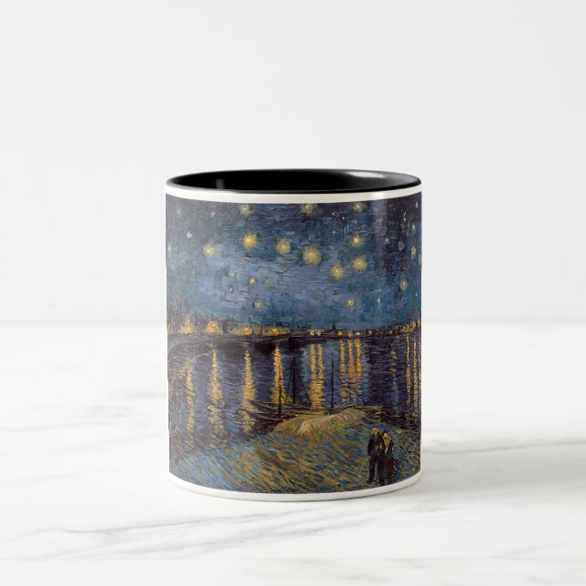 Starry Night Over Rhone River by Vincent Van Gogh Two-Tone Coffee Mug (Center)