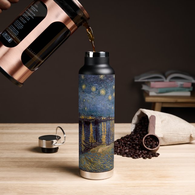 Starry Night Over Rhone River by Vincent Van Gogh Water Bottle (Coffee)