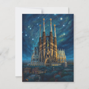 Starry Night Over Sagrada Familia Barcelona Postcard