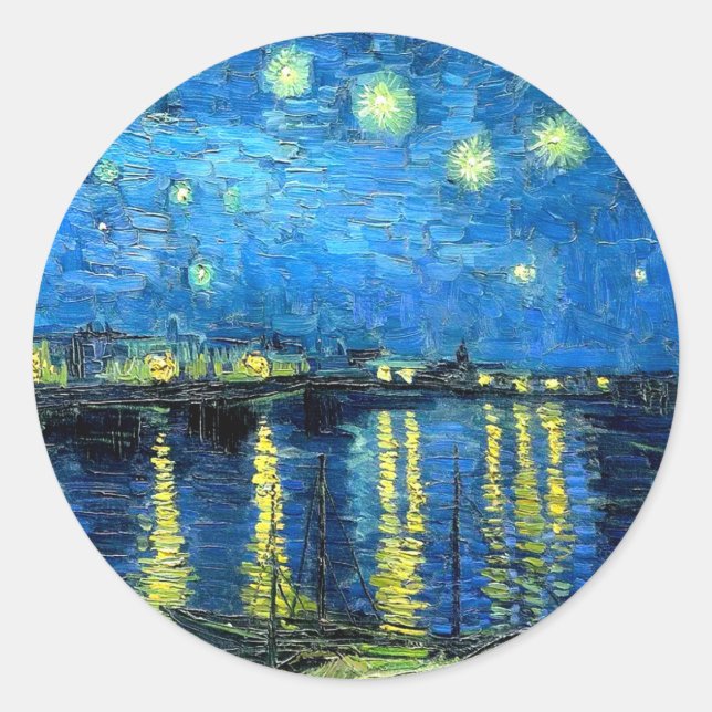 Starry Night Over the Rhone (1888) Van Gogh Art Classic Round Sticker (Front)