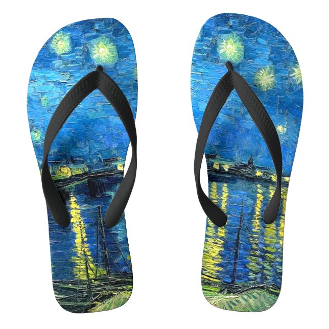 Starry Night Over the Rhone (1888) Van Gogh Art Flip Flops (Footbed)