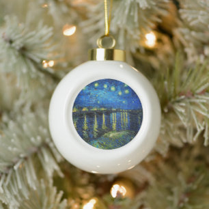 Starry Night Over the Rhone by Vincent Van Gogh Ceramic Ball Christmas Ornament