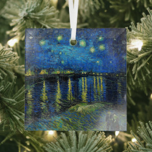 Starry Night Over the Rhone by Vincent Van Gogh Glass Tree Decoration