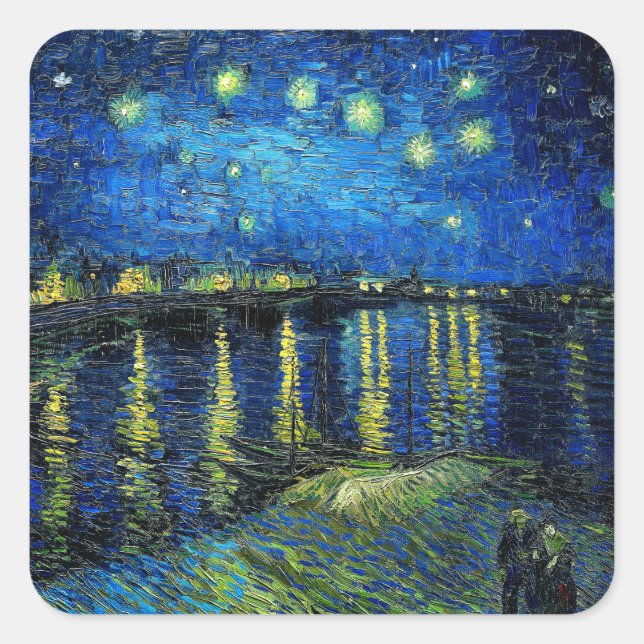 Starry Night Over the Rhone by Vincent Van Gogh Square Sticker (Front)