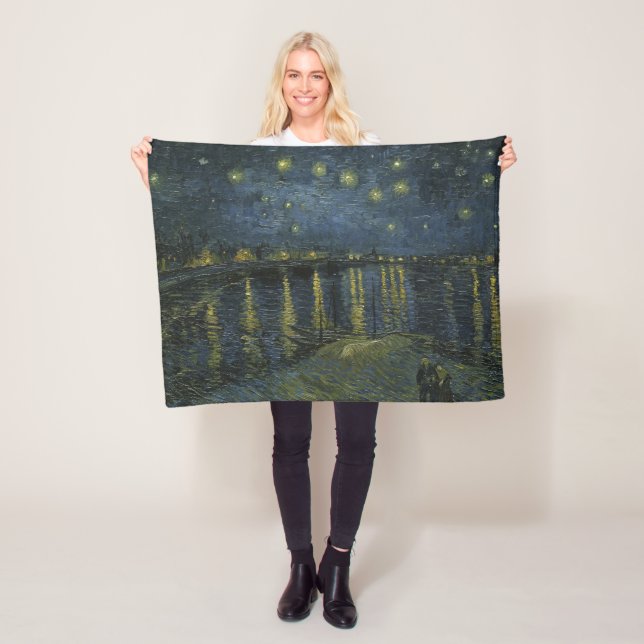 Starry Night Over the Rhône, oil painting Van Gogh Fleece Blanket (In Situ)
