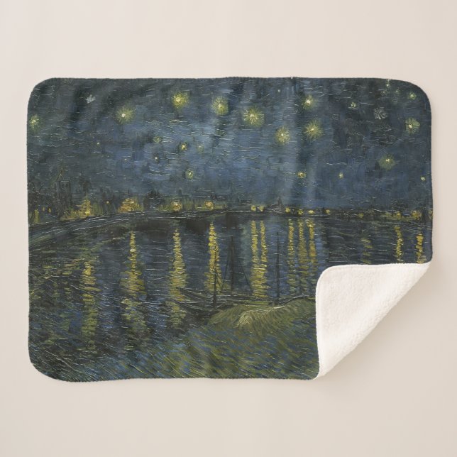 Starry Night Over the Rhône, oil painting Van Gogh Sherpa Blanket (Front (Horizontal))
