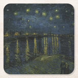 Starry Night Over the Rhône, oil painting Van Gogh Square Paper Coaster