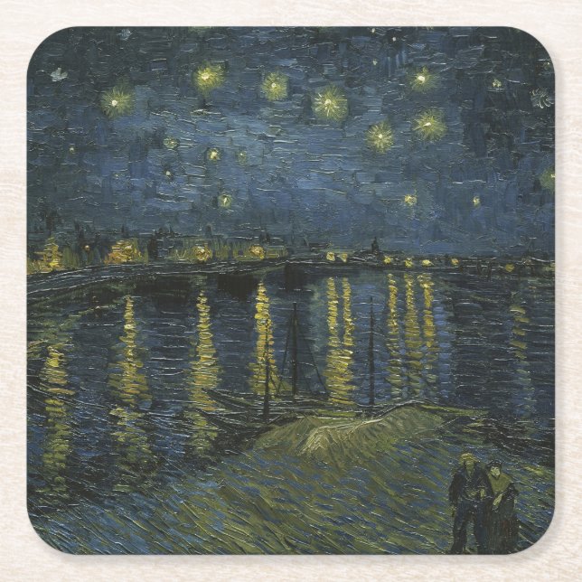 Starry Night Over the Rhône, oil painting Van Gogh Square Paper Coaster (Front)