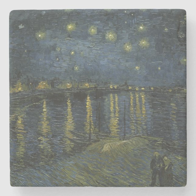 Starry Night Over the Rhône, oil painting Van Gogh Stone Coaster (Front)