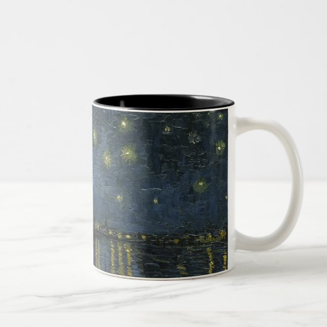Starry Night Over the Rhône, oil painting Van Gogh Two-Tone Coffee Mug (Right)