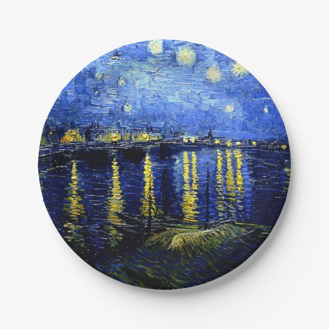 Starry Night over the Rhone, Van Gogh art Paper Plate (Front)