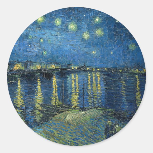 Starry Night Over the Rhône | Vincent van Gogh Classic Round Sticker (Front)