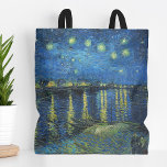 Starry Night Over the Rhône | Vincent Van Gogh Tote Bag<br><div class="desc">Starry Night Over the Rhône (1888) by Dutch artist Vincent Van Gogh. Original artwork is an oil on canvas depicting an energetic post-impressionist night sky in moody shades of blue and yellow. 

Use the design tools to add custom text or personalise the image.</div>