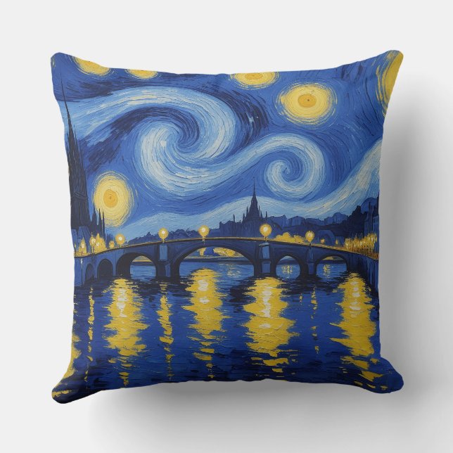 Starry night over the river cushion (Back)