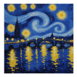 Starry night over the river poster