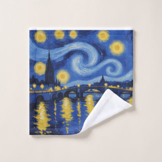 Starry night over the river wash cloth