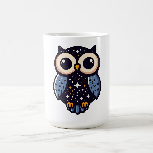 Starry Night Owl Art - whimsical, nocturnal, stars Coffee Mug (Center)