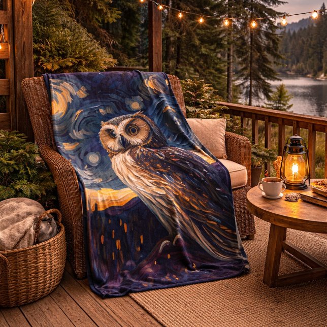 Starry Night Owl Fleece Blanket (Creator Uploaded)