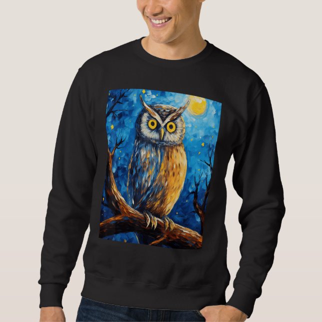 Starry Night Owl van Gogh Painting Sweatshirt (Front)