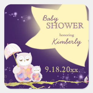 Starry Night Owls Baby Shower Square Sticker