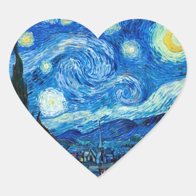 Starry Night Painting By Painter Vincent Van Gogh Heart Sticker (Front)