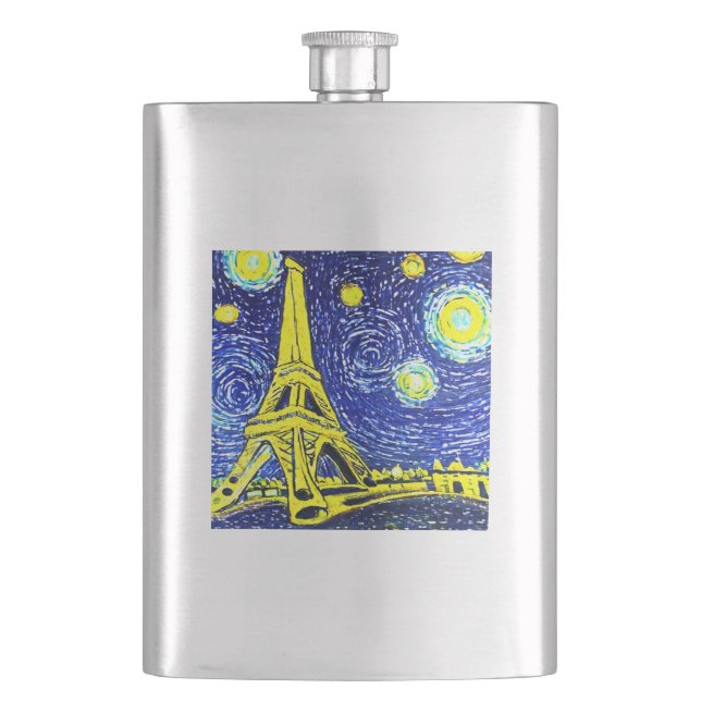 Starry Night Paris France Hip Flask (Front)