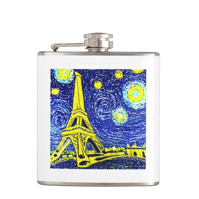 Starry Night Paris France Hip Flask (Front)