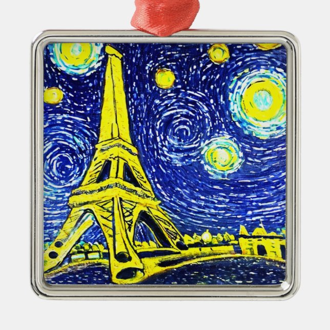 Starry Night Paris France Metal Tree Decoration (Front)
