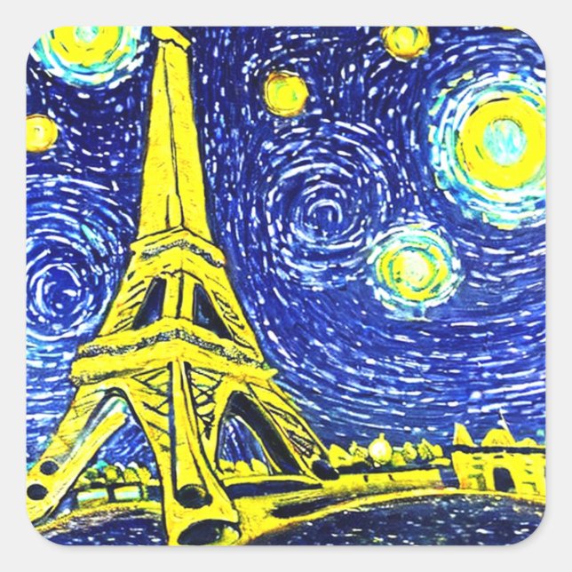 Starry Night Paris France Square Sticker (Front)