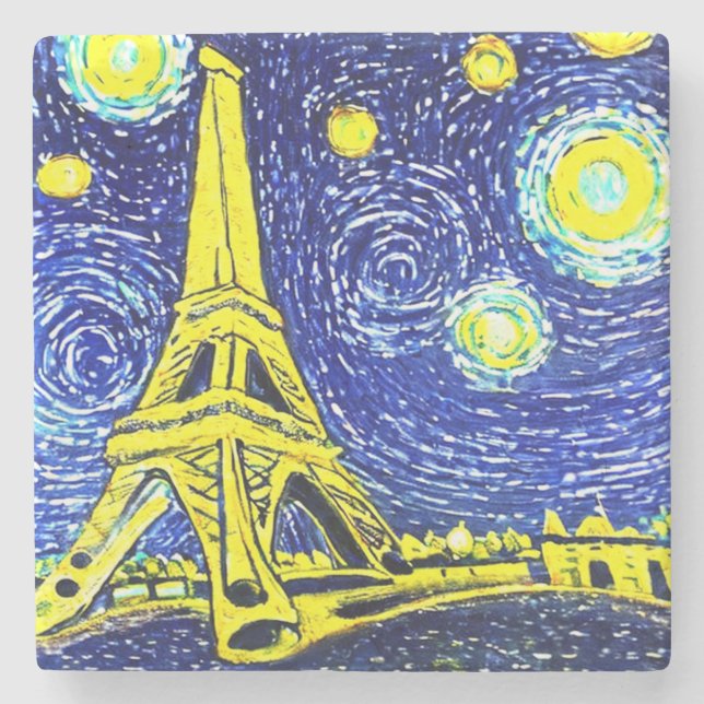 Starry Night Paris France Stone Coaster (Front)