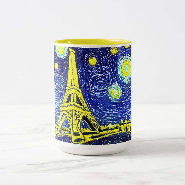 Starry Night Paris France Two-Tone Coffee Mug (Center)