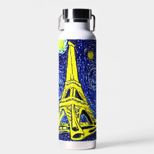 Starry Night Paris France Water Bottle