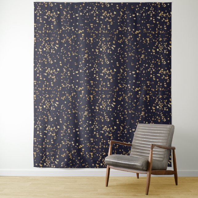 Starry Night Party Photo Background Navy Blue Gold Tapestry (In Situ)