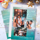 Starry Night Peace and Love 3 Photo Collage Green Holiday Card<br><div class="desc">Create your own 3 photo collage holiday card, with Peace and Love hand lettering, on a starry night background. The design features watercolor brush strokes, in shades of green mint pink and grey, with stars, starlight glow and gold dust. Peace and Love is lettered in modern script calligraphy, which you...</div>